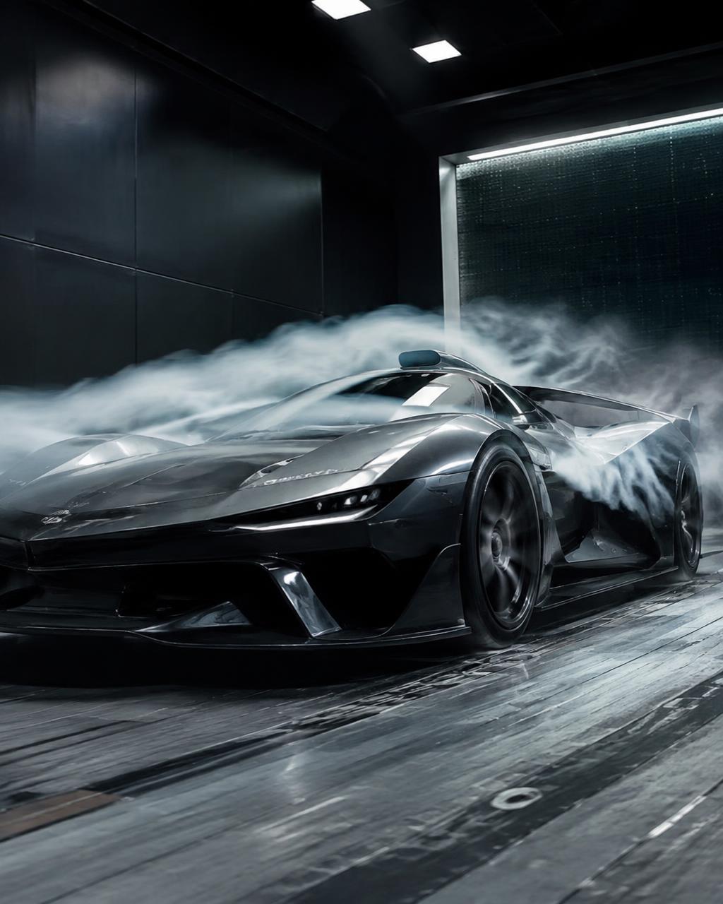 RACE concept supercar in a wind tunnel